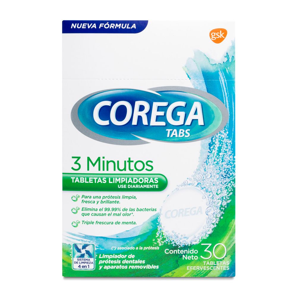 Corega Tabs - Limpiador Prótesis Dental 30 Tabletas Efervescentes
