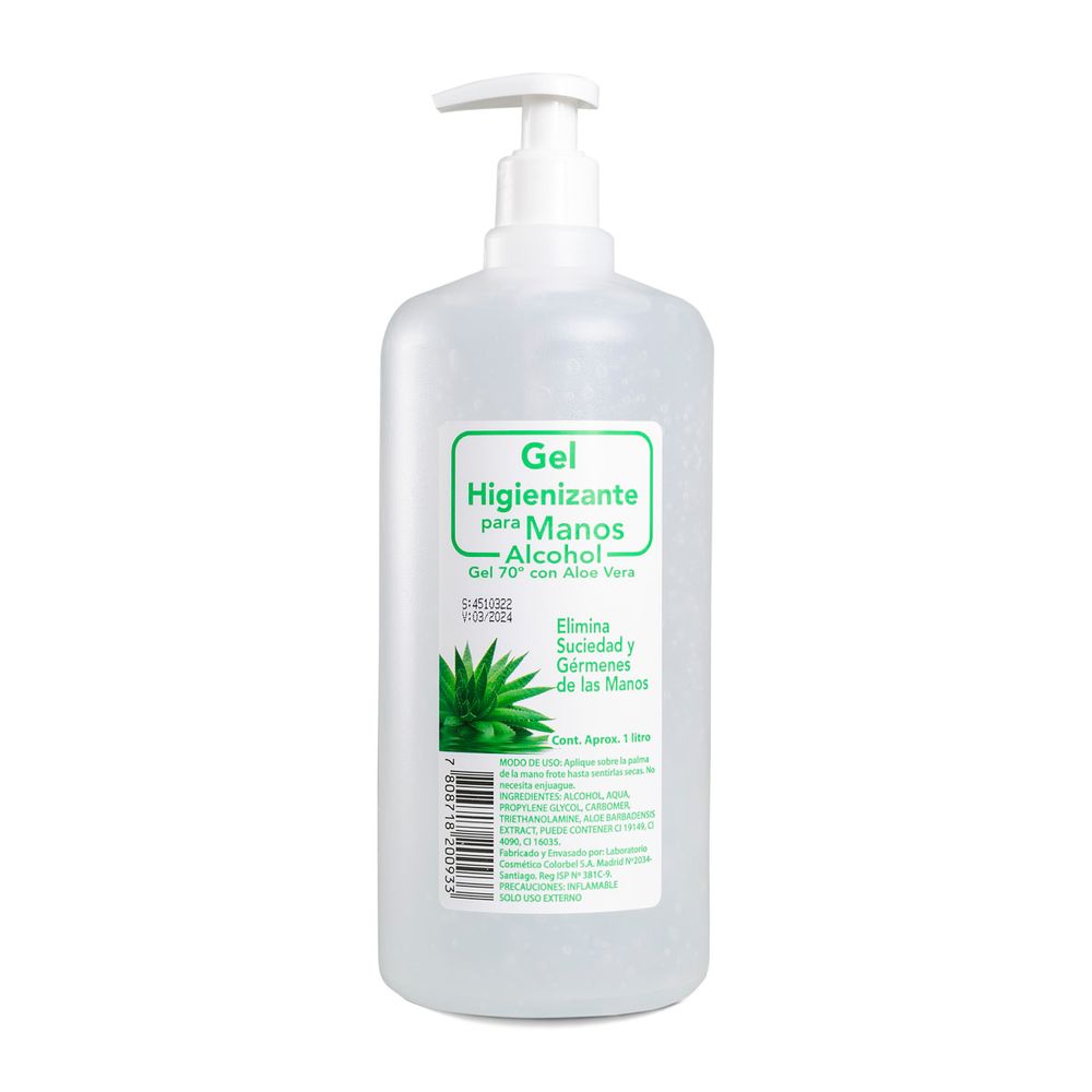 Alcohol Gel 70° Con Aloe Vera Frasco Con Dosificador 1 Litro.