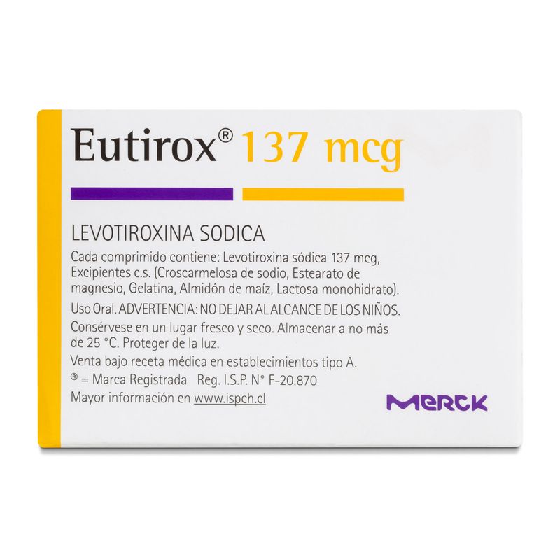 Eutirox 137 Levotiroxina Sódica 137 Mcg 50 Comprimidos Farmacias