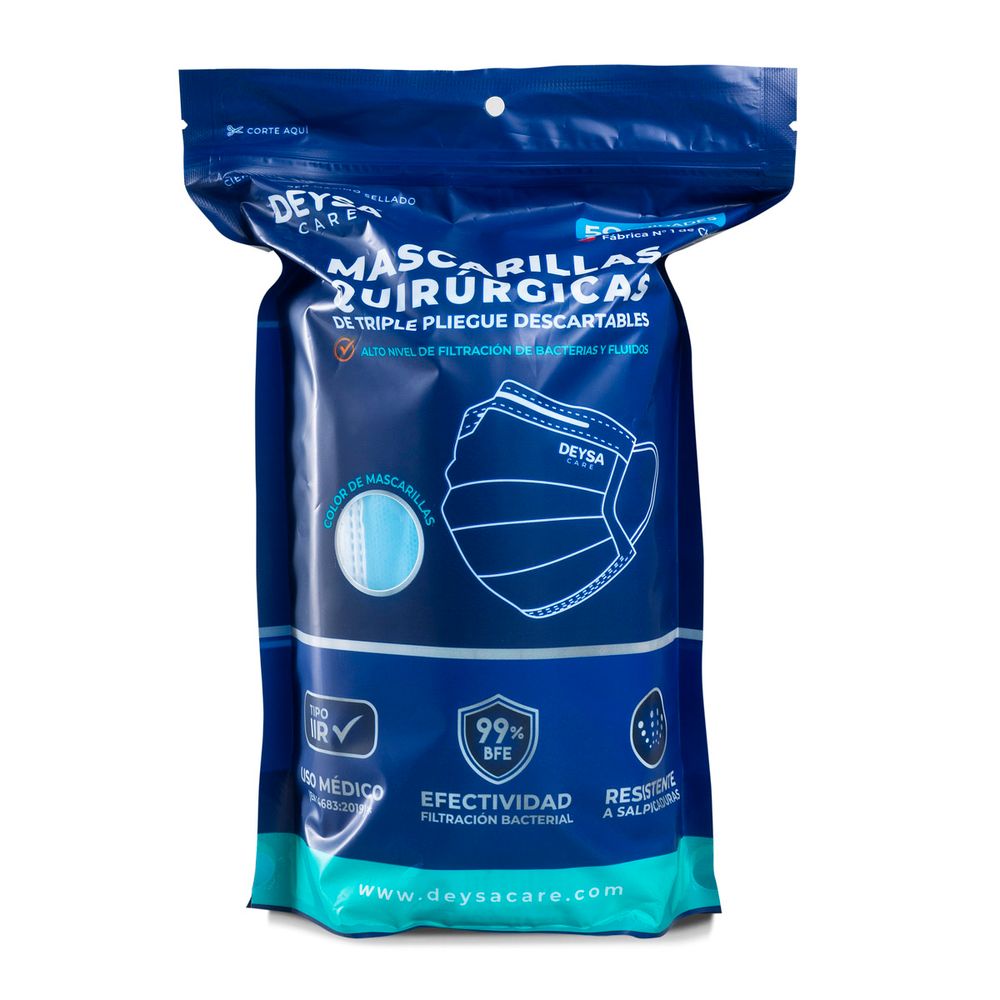 Mascarilla De 3 Pliegues Descartable - Bolsa 50 Unidades
