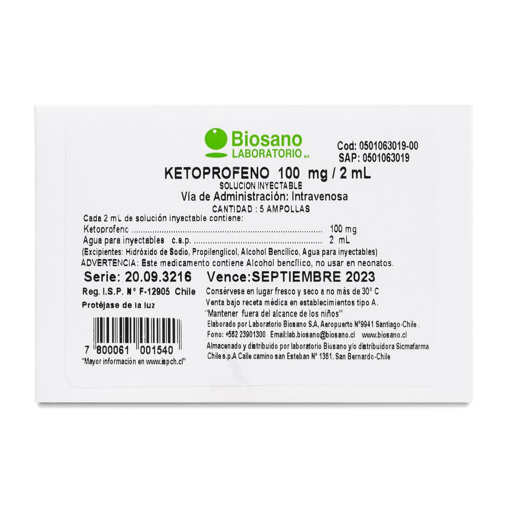 Ketoprofeno 100 mg / 2 ml Inyectable 5Amp