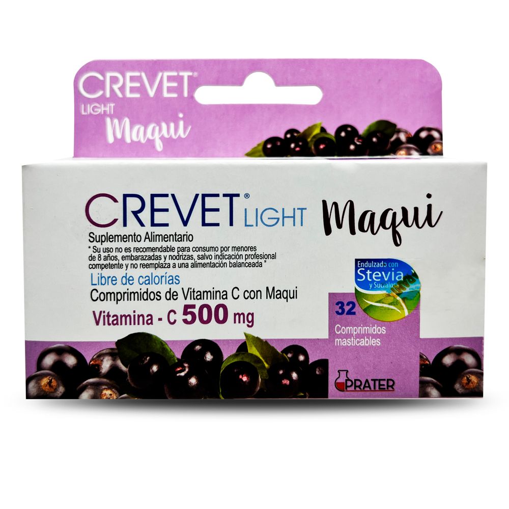 Crevet Light Vitamina C - Maqui Stevia 500 / 75 Mg - 32 Comprimidos Masticables
