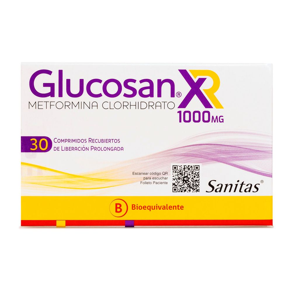 Glucosan XR 1000mg - Metformina 30 Comprimidos Recubiertos LP