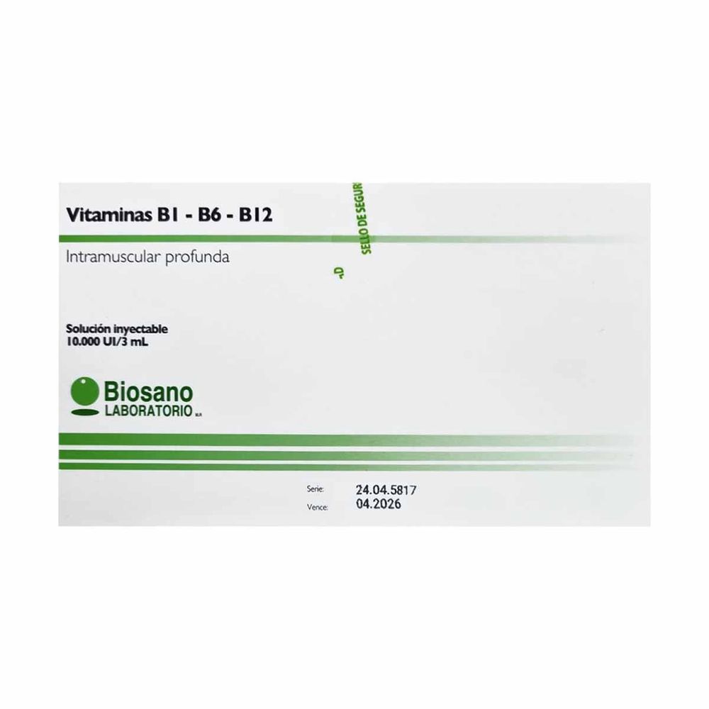 Vitaminas B1, B6, B12 Solución Inyectable 3 ml