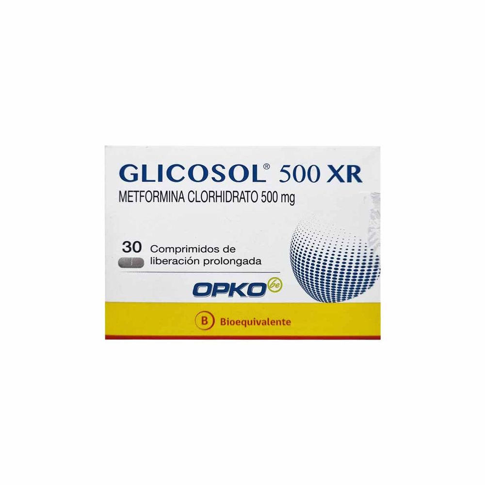 Glicosol 500 Xr - Metformina 500 mg - 30 Comp Rec Liberación Prolongada