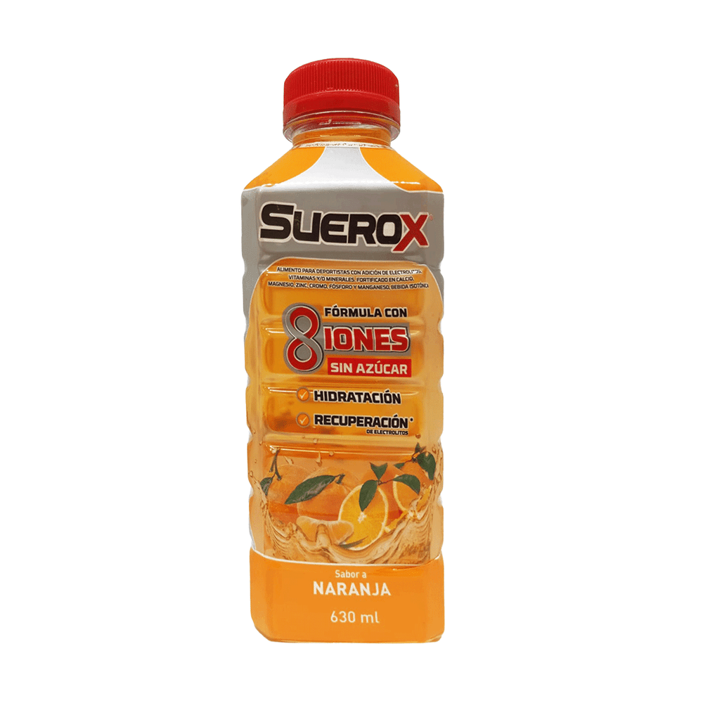 Suerox - Electrolitos orales 8 iones sin azúcar sabor naranja 630 ML