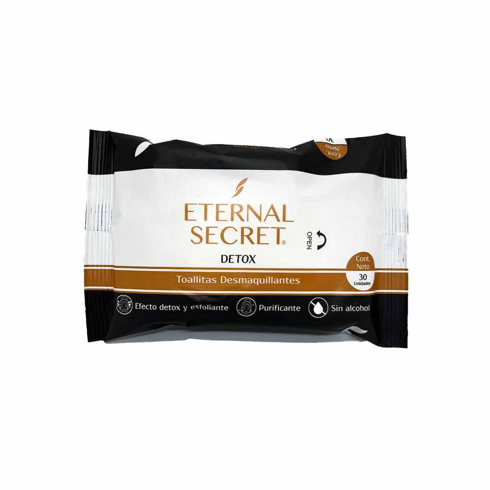Toallitas desmaq detox carbón activado 30 U - Eternal Secret