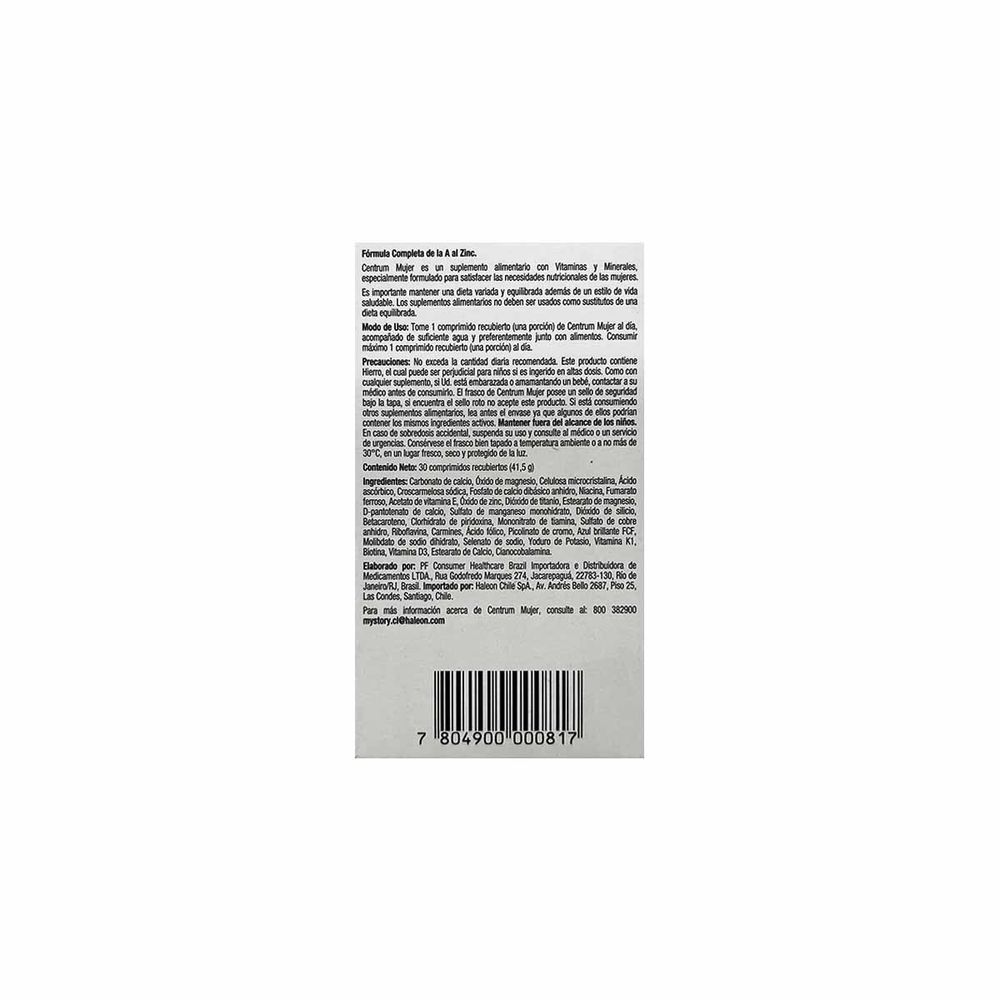 Centrum Mujer - Multivitamínico + Multimineral Suplemento 30 comp